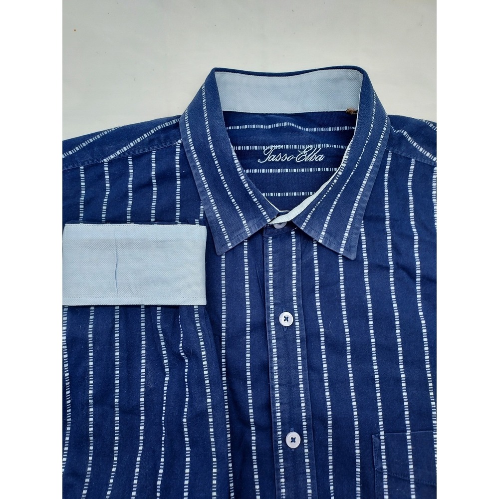 Tasso‎ Elba Men's XL Button Down Long Sleeve Shirt Striped Blue Dress Casual
